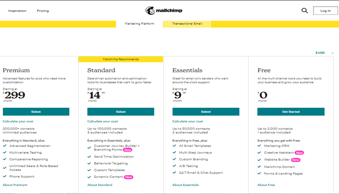 Mailchimp’s Pricing Page