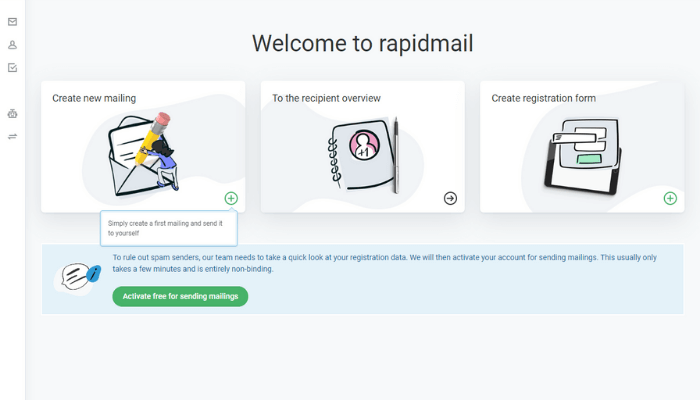 The dashboard of Rapidmail