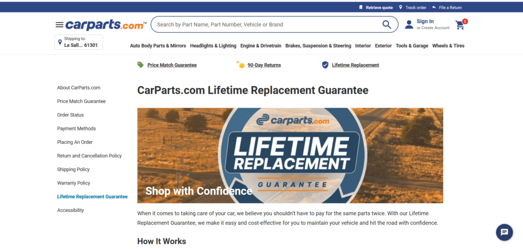 Carparts Guarantee page