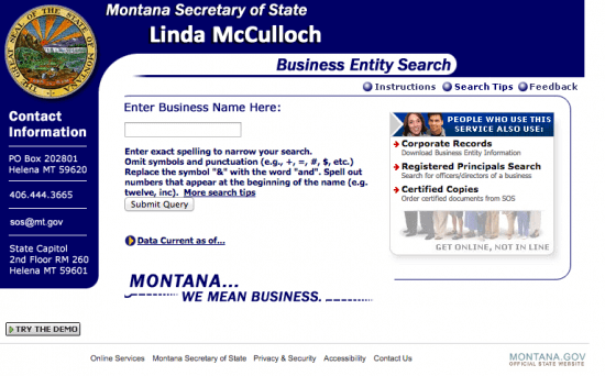 Montana Secretary of State Business Search