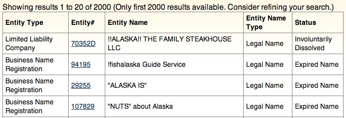 Alaska Secretary of State Business Search