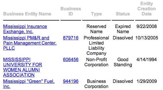 Mississippi Bussiness Search